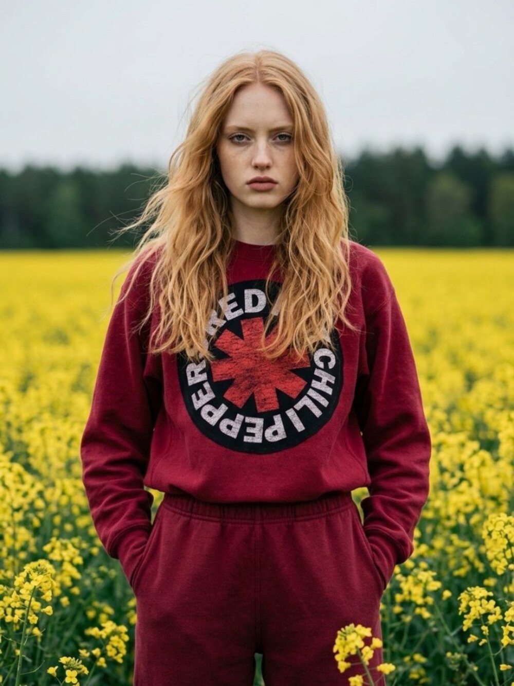 UPCYCLED UNISEX Crewneck Sweatshirt with Red Hot Chili Peppers Graphic